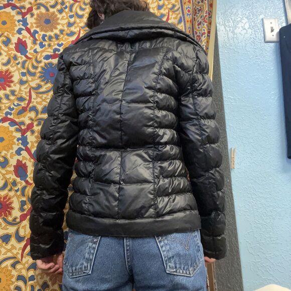 Kenneth Cole Black Shiny Fitted Down Puffer Coat Jacket Womens Small - Picture 5 of 8